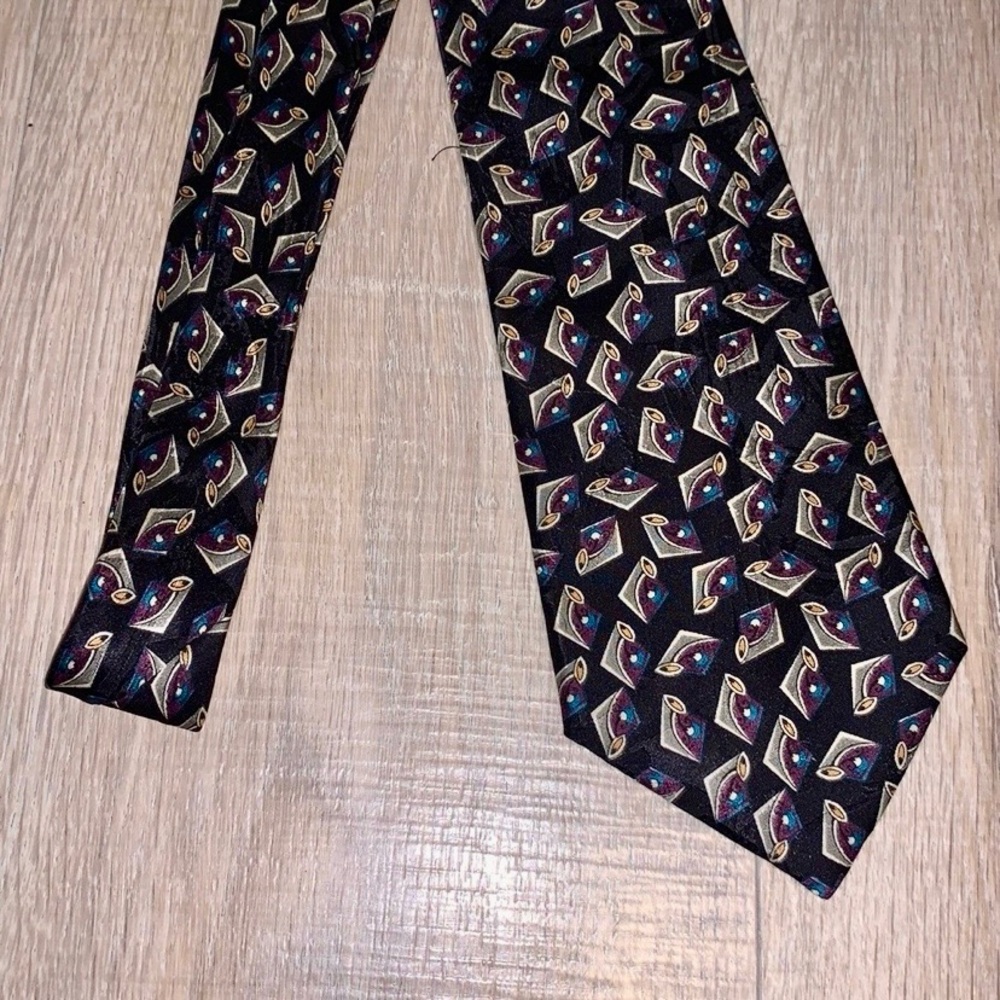 Barbara Blank New York black Geometric pattern silk office formal tie